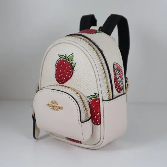 Coach Mini Court Backpack Bag Charm with Strawberry Print CAO93 NWT - Picture 3 of 8